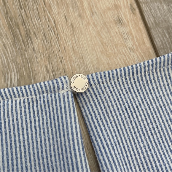 NEW CALVIN KLEIN BLUE WHITE STRIPED BLOUSE TOP WITH BOWS - Picture 9 of 11